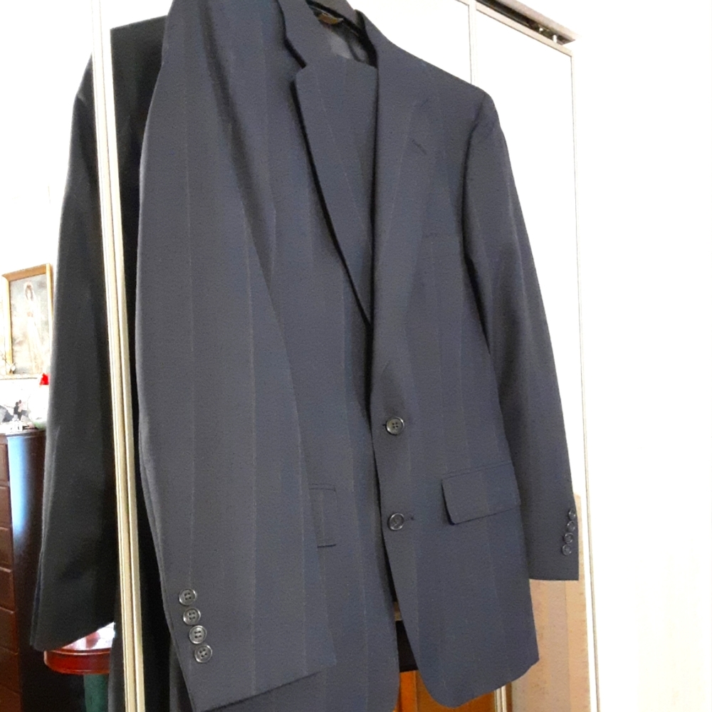 MAN'S CUSTOM MADE SUIT, CASTNER KNOTT BY RACQUET CLUB, NAVY BLUE PIN-STRIPE